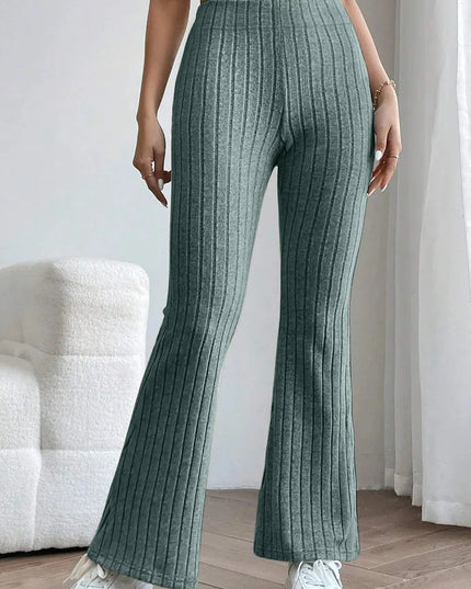 Basic Bae Full Size Ribbed High Waist Flare Pants Deep Teal