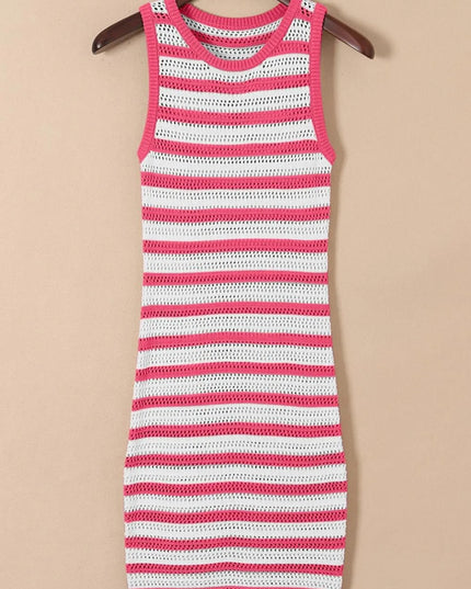 Stripe Hollowed Knit Sleeveless Sweater Dress