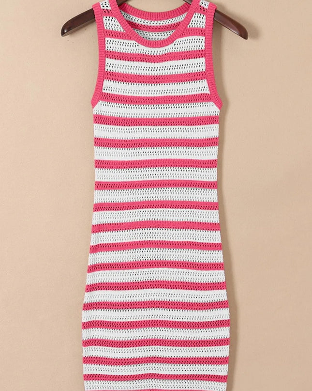 Stripe Hollowed Knit Sleeveless Sweater Dress