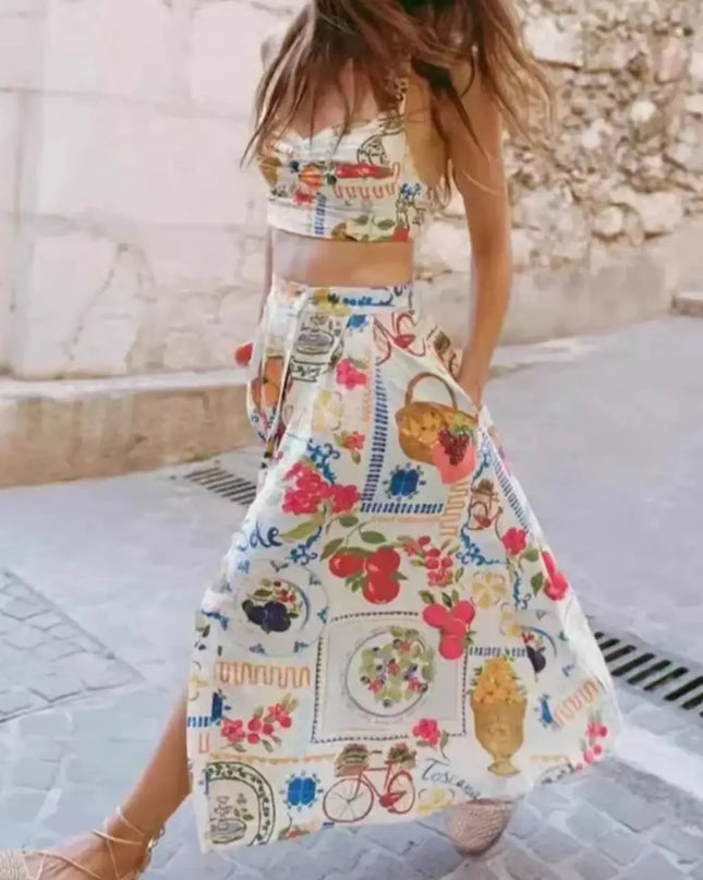 Printed Cami and Skirt Set