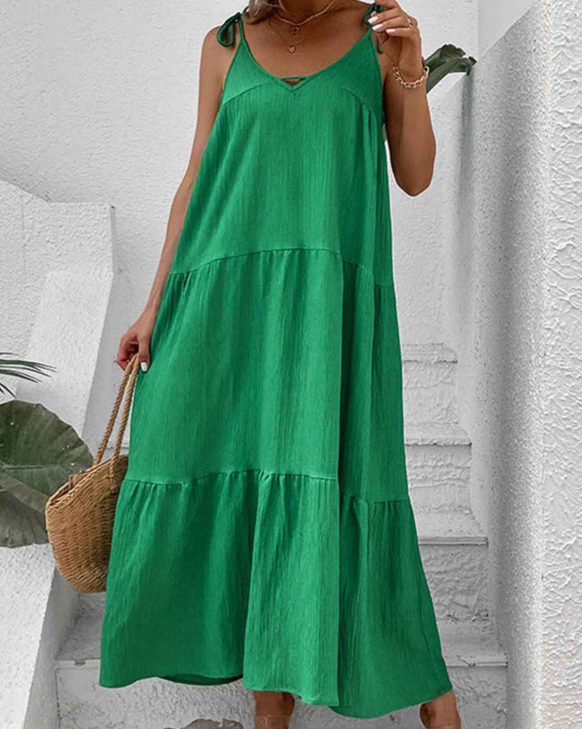 Perfee Tie-Shoulder Tiered Maxi Dress