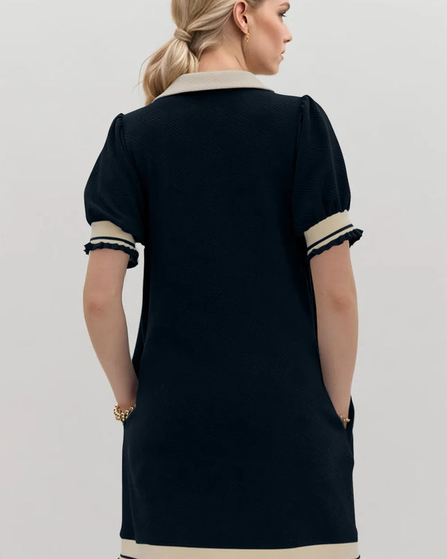 Oh Frill Contrast Trim Johnny Collar Short Sleeve Mini Dress