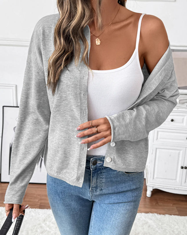 Button-Front Long Sleeve Cardigan