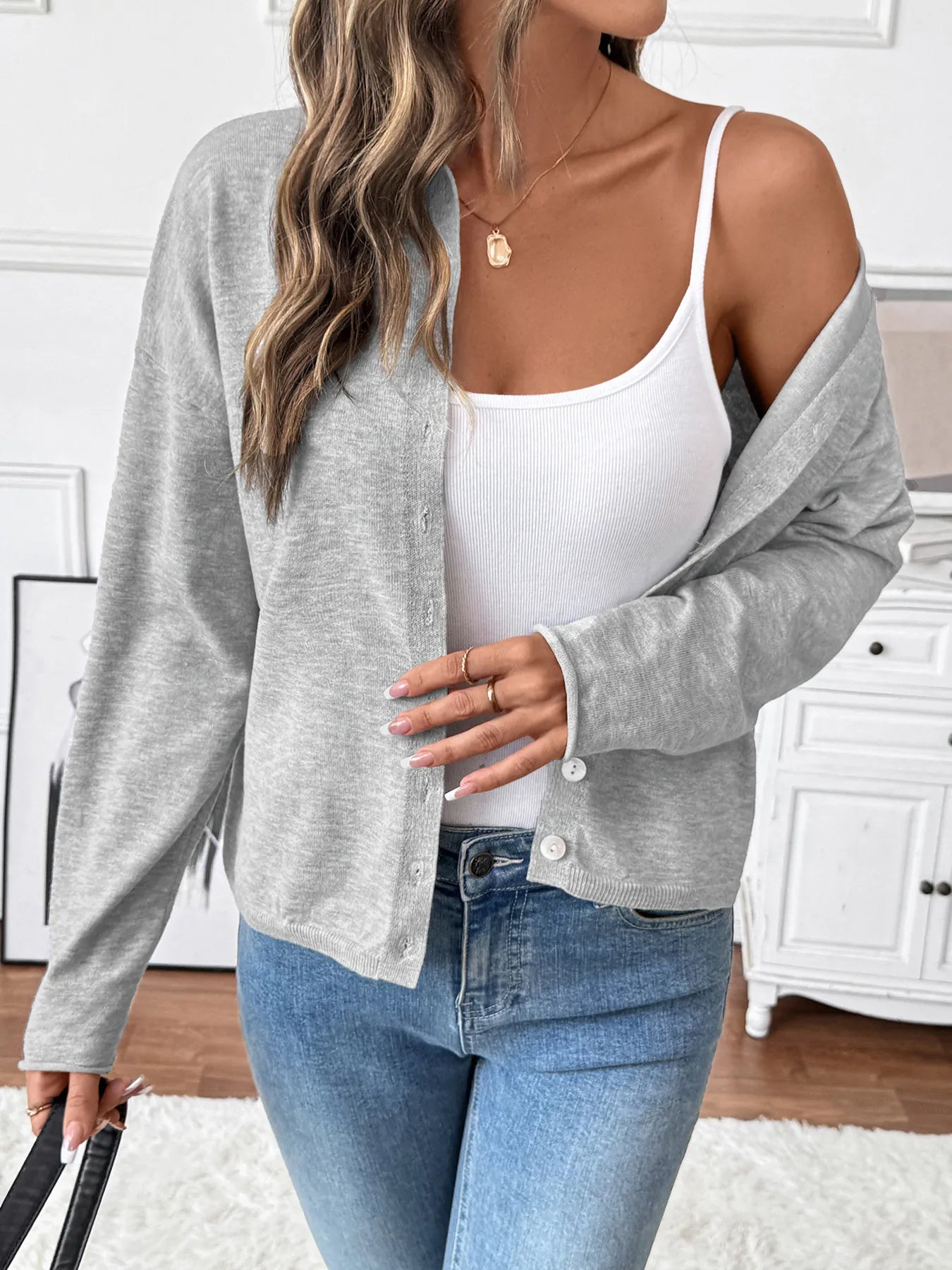 Button-Front Long Sleeve Cardigan