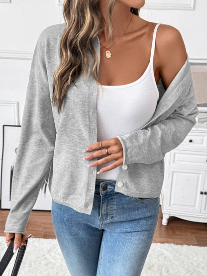 Button-Front Long Sleeve Cardigan