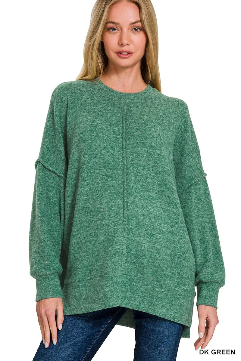 Zenana Brushed Melange Hacci Oversized Sweater DK GREEN