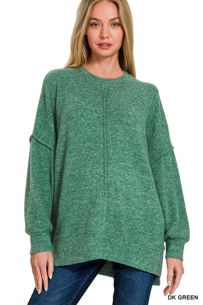 Zenana Brushed Melange Hacci Oversized Sweater DK GREEN