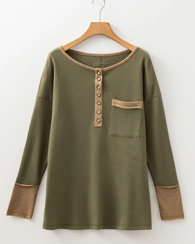 Button Front Contrast Trim Top