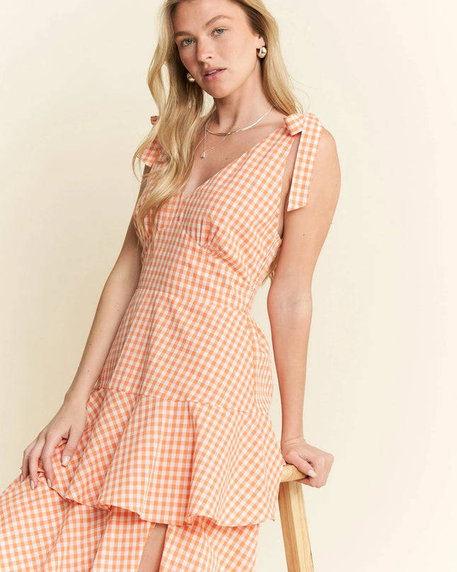 Jade By Jane Sleeveless Gingham Print Tiered Midi Dress