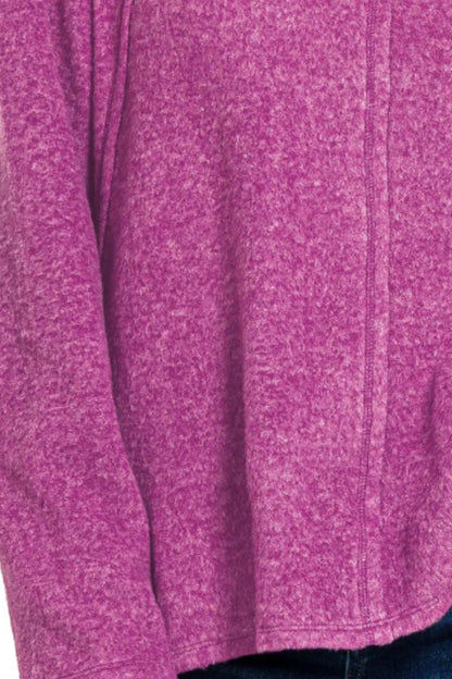 Zenana Brushed Hacci Exposed Seam Hi Low Sweater