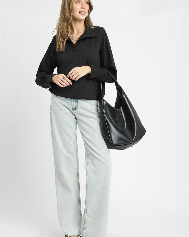 Umgee Half-Zip Sweatshirt with Front kangaroo pocket