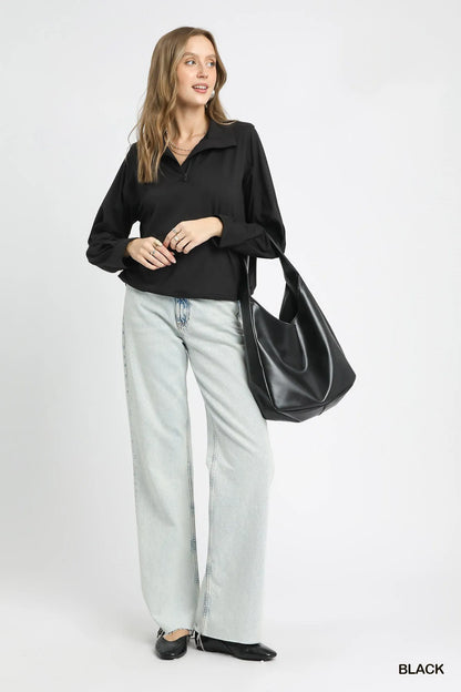 Umgee Half-Zip Sweatshirt with Front kangaroo pocket