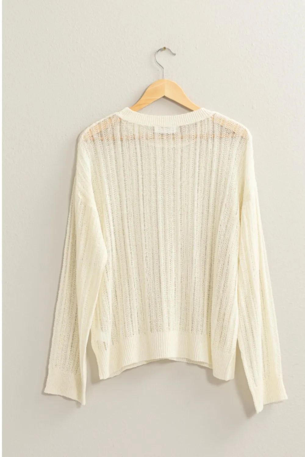 HYFVE Openwork Ribbed Trim Long Sleeve Knit Top