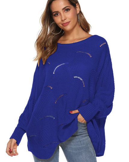 Round Neck Long Sleeve Openwork Sweater