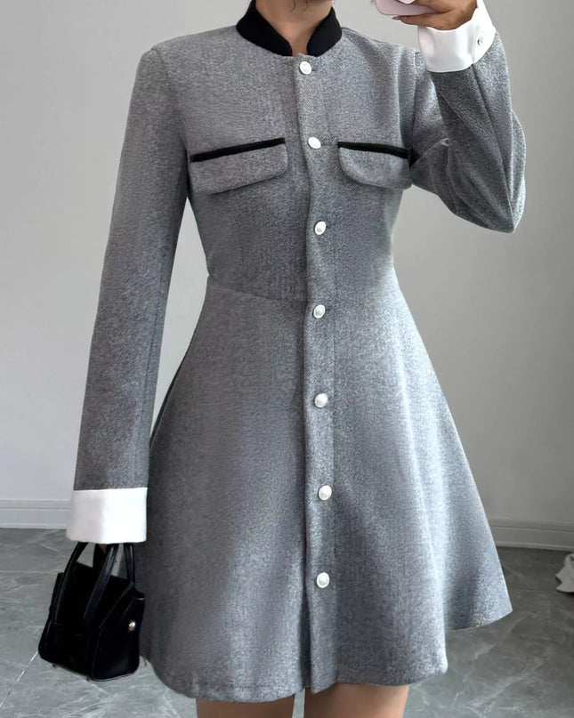 A-Line Long Sleeve Button-Down Dress