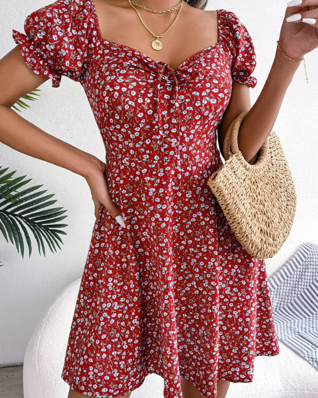 Ditsy Floral Drawstring A-Line Dress