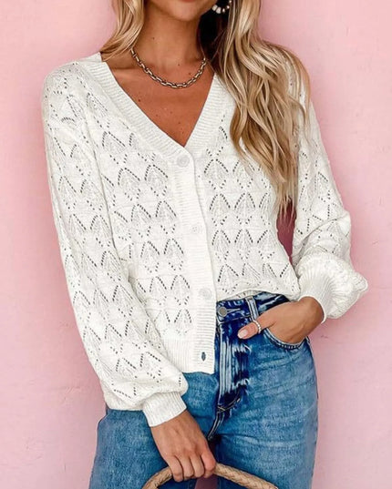 Openwork Button Up Cardigan White