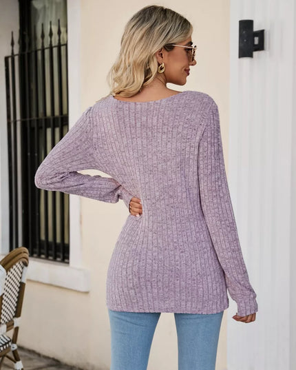 Ribbed Square Neck Long Sleeve T-Shirt