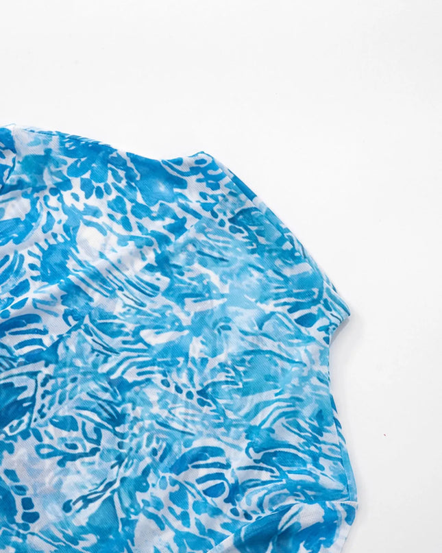 Printed Mock Neck Long Sleeve Mini Dress