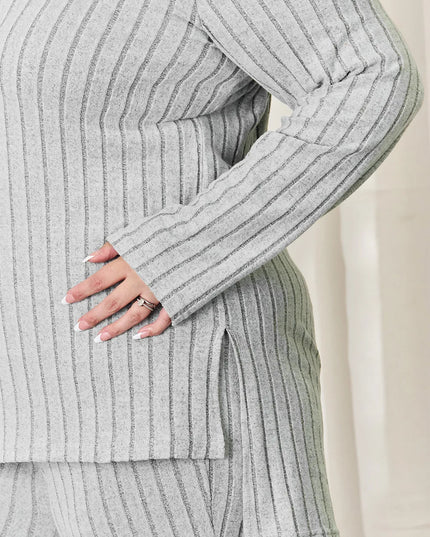 Basic Bae Full Size Ribbed High-Low Top and Wide Leg Pants Set