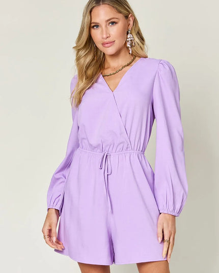 Double Take Full Size Drawstring Long Sleeve Romper