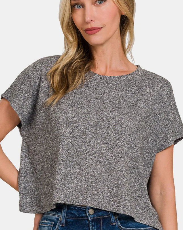 Zenana Short Sleeve Round Neck Cropped T-Shirt Black