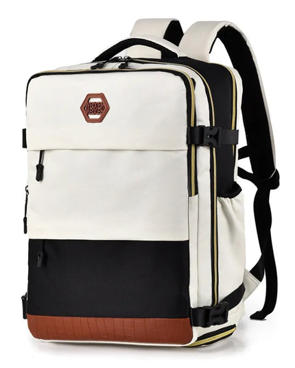 Color Block Multi-Pockets Backpack Bag Beige One Size