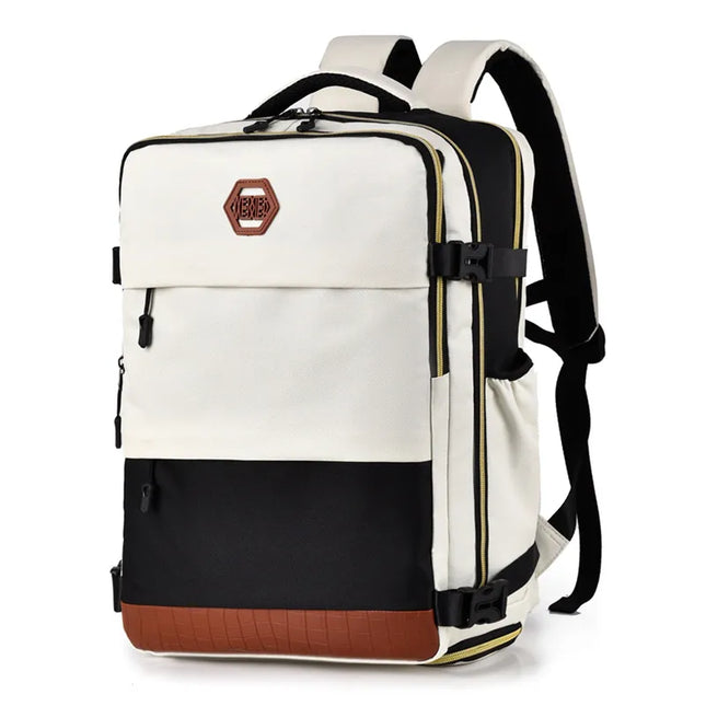 Color Block Multi-Pockets Backpack Bag Beige One Size