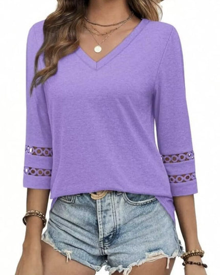 Full Size V-Neck 3/4 Sleeve T-Shirt Plus Size
