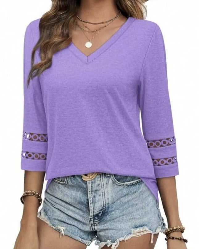 Full Size V-Neck 3/4 Sleeve T-Shirt Plus Size