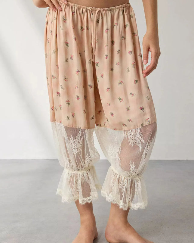Floral Lace Patchwork Pants Apricot
