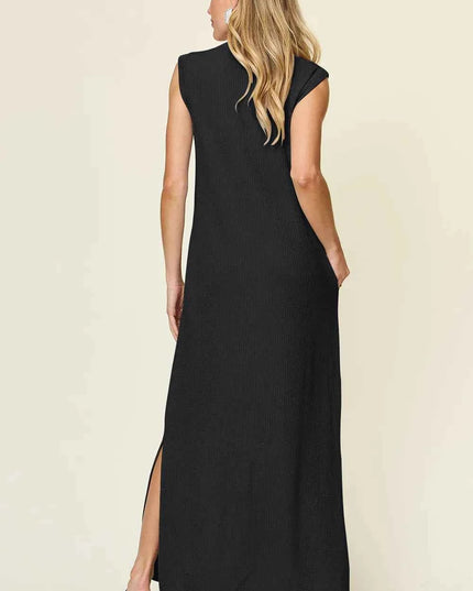 Double Take Full Size Texture Mock Neck Sleeveless Maxi Dress