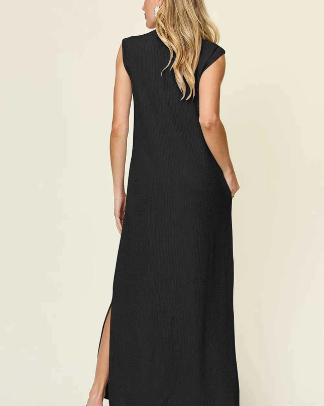 Double Take Full Size Texture Mock Neck Sleeveless Maxi Dress