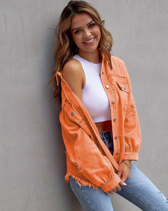 Distressed Drop Shoulder Denim Jacket