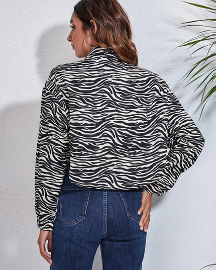 Button Down Printed Cropped Jacket