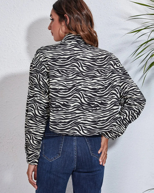 Button Down Printed Cropped Jacket