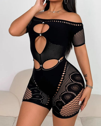 Cutout Off Shoulder Fishing Net Romper