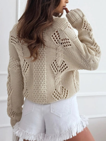 Chunky Cropped Button-Up Sweater Cardigan