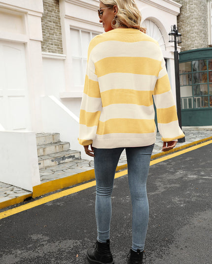 Angel Wings Striped Balloon Sleeve Knit Pullover