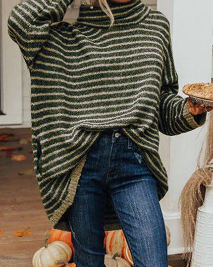 Striped Turtleneck Sweater with Pockets