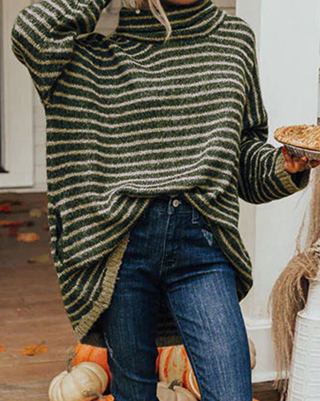 Striped Turtleneck Sweater with Pockets