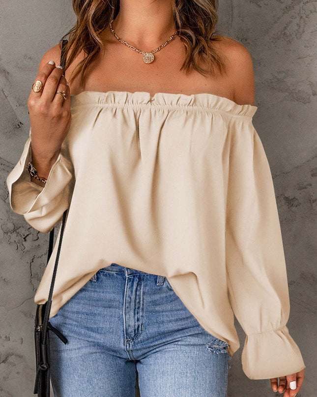 Off-Shoulder Flounce Sleeve Blouse 