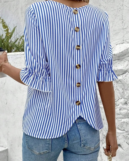 Striped Round Neck Half Sleeve Casual Blouse