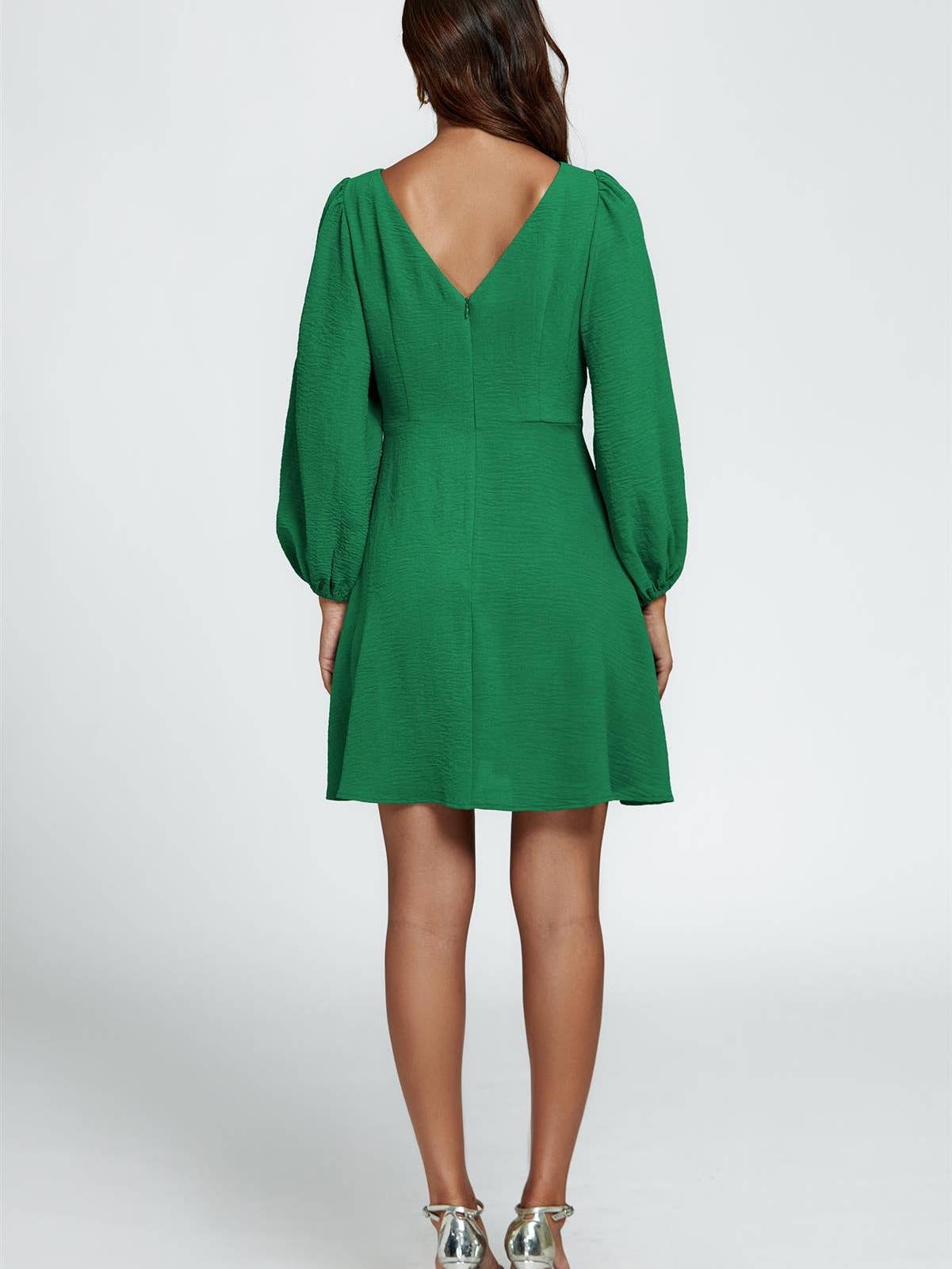 Back V Neck Mini Dress in Green