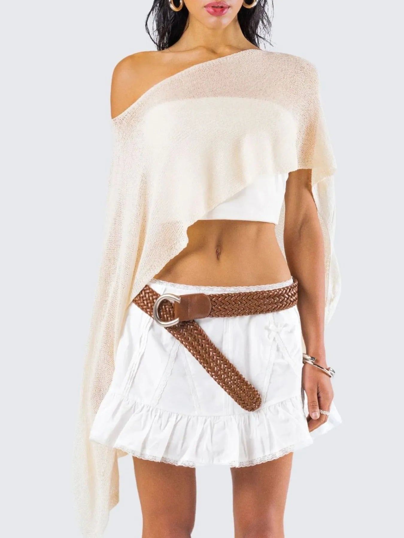 Boat Neck Long Sleeve knit Cover Up