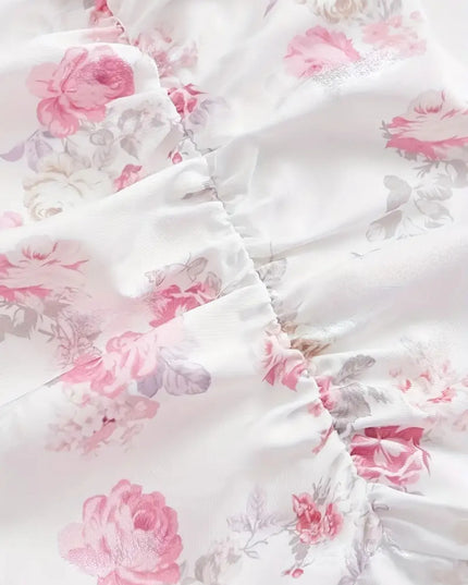 Ruffled Hem Floral Tie-Strap Mini Dress