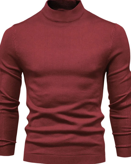Men's Mock Neck Long Sleeve Sweater Burgundy