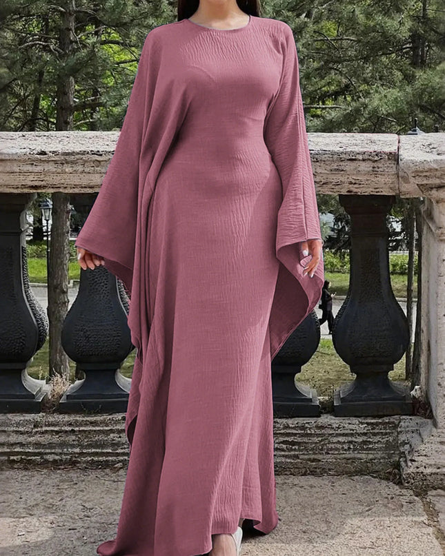 Round Neck Maxi Dress with Flowing Cape Sleeves