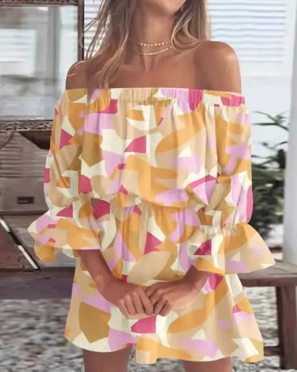 Full Size Floral Off-Shoulder Flounce Sleeve Mini Dress Plus Size 