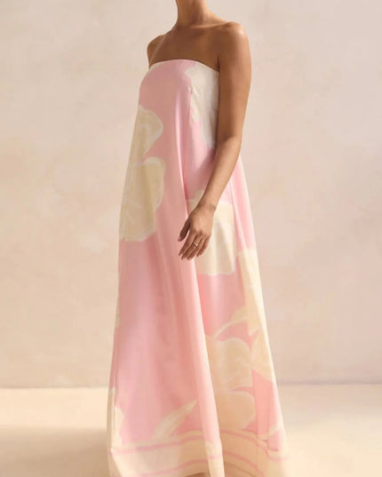 Smocked Printed Tube Maxi Dress